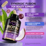 NUTRAHARMONY Biotin | Collagen | Hyaluronic Acid | Keratin - Support Normal Hair Growth Cycle - Skin & Nails - 25000mcg Vitamins B1, B2, B3, B6 - Image 6