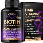 NUTRAHARMONY Biotin | Collagen | Hyaluronic Acid | Keratin - Support Normal Hair Growth Cycle - Skin & Nails - 25000mcg Vitamins B1, B2, B3, B6