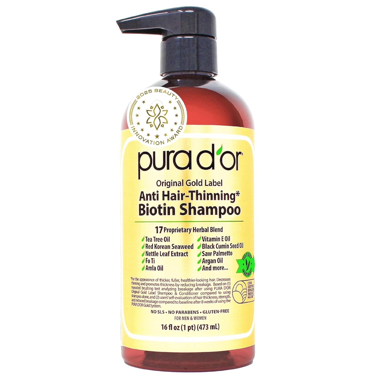 Best Shampoo for Hair Growth 8 Pura D Or Gold Label Anti-Thinning Shampoo bottle
